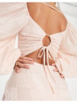 ASOS Square Neck Linear Embellished Mini Dress With Blouson Sleeve