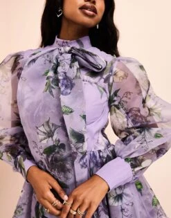 ASOS Organza Mini Swing Dress With Pussy Bow -Free Vibe Shop asos Purple Organza Mini Swing Dress With Pussybow 2