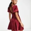 ASOS Puff Sleeve Velvet Mini Dress With Godet Detail -Free Vibe Shop asos Red Puff Sleeve Velvet Mini Dress With Godet Detail