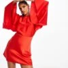 ASOS Satin Batwing Sleeve Mini Dress -Free Vibe Shop asos Red Satin Batwing Sleeve Mini Dress