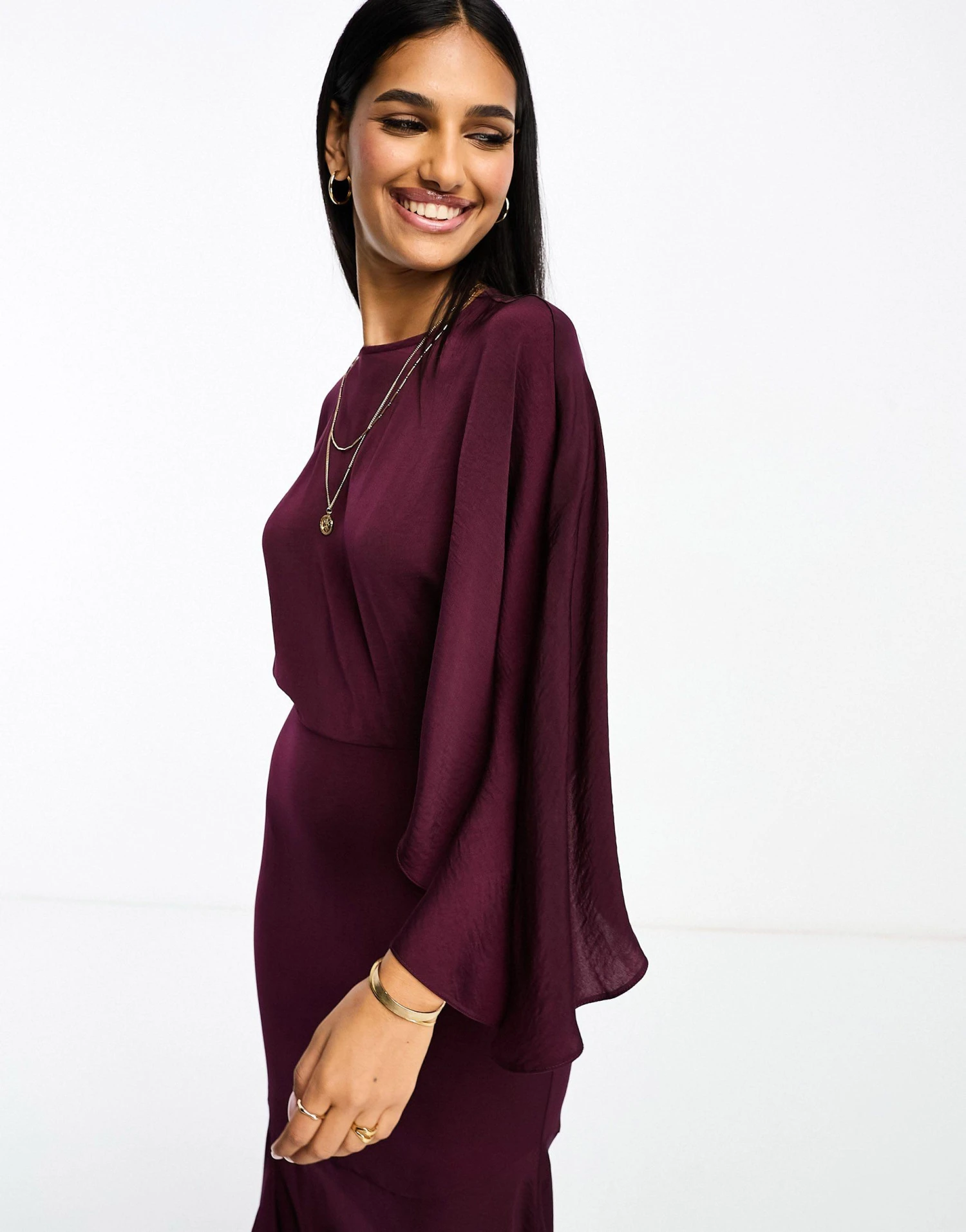 ASOS Satin Flutter Sleeve Asymmetric Hem Midi Dress 4 ASOS Satin Flutter Sleeve Asymmetric Hem Midi Dress - Image 2