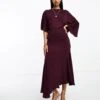 ASOS Satin Flutter Sleeve Asymmetric Hem Midi Dress -Free Vibe Shop asos Red Satin Flutter Sleeve Asymmetric Hem Midi Dress