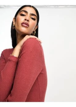 ASOS Super Soft Ribbed Crew Neck Midi Dress With Long Sleeve Rusty 7 ASOS Super Soft Ribbed Crew Neck Midi Dress With Long Sleeve Rusty -Free Vibe Shop asos Red Super Soft Rib Crew Neck Midi Dress With Long Sleeve Rusty 1