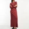 ASOS Super Soft Ribbed Crew Neck Midi Dress With Long Sleeve Rusty -Free Vibe Shop asos Red Super Soft Rib Crew Neck Midi Dress With Long Sleeve Rusty