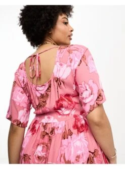 Asos Design Curve Square Neck Button Through Spun Midi Dress -Free Vibe Shop asos Red rose print Asos Design Curve Square Neck Button Through Spun Midi Dress 1