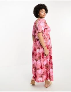 Asos Design Curve Square Neck Button Through Spun Midi Dress -Free Vibe Shop asos Red rose print Asos Design Curve Square Neck Button Through Spun Midi Dress 2