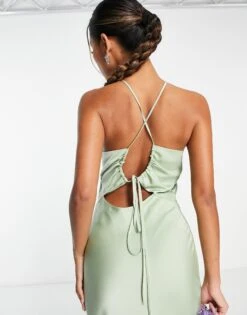 ASOS Knot Front Satin Maxi Dress With Tie Back Detail -Free Vibe Shop asos Sage Knot Front Satin Maxi Dress With Tie Back Detail
