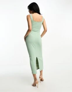 ASOS Square Neck Cami Midi Dress With Ruched Drape Detail -Free Vibe Shop asos Sage Square Neck Cami Midi Dress With Ruched Drape Detail 2