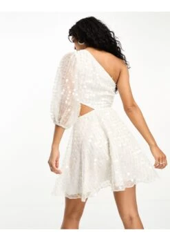 ASOS Embellished Organza Asymmetric One Sleeve Mini Dress -Free Vibe Shop asos White Embellished Organza Asymmetric One Sleeve Mini Dress 3
