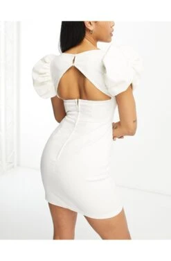 ASOS Hourglass Denim Mini Dress With Puff Sleeves -Free Vibe Shop asos White Hourglass Denim Mini Dress With Puff Sleeves 1