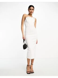 ASOS Minimal Pleated Organza Midi Dress -Free Vibe Shop asos White Minimal Pleated Organza Midi Dress 3