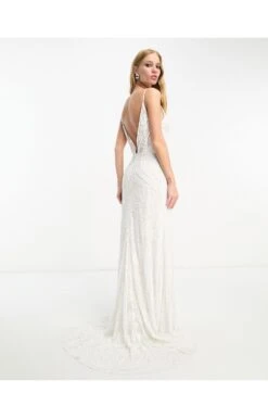 ASOS Neve Placement Embroidered And Beaded Cami Wedding Dress -Free Vibe Shop asos White Neve Placement Embroidered And Beaded Cami Wedding Dress