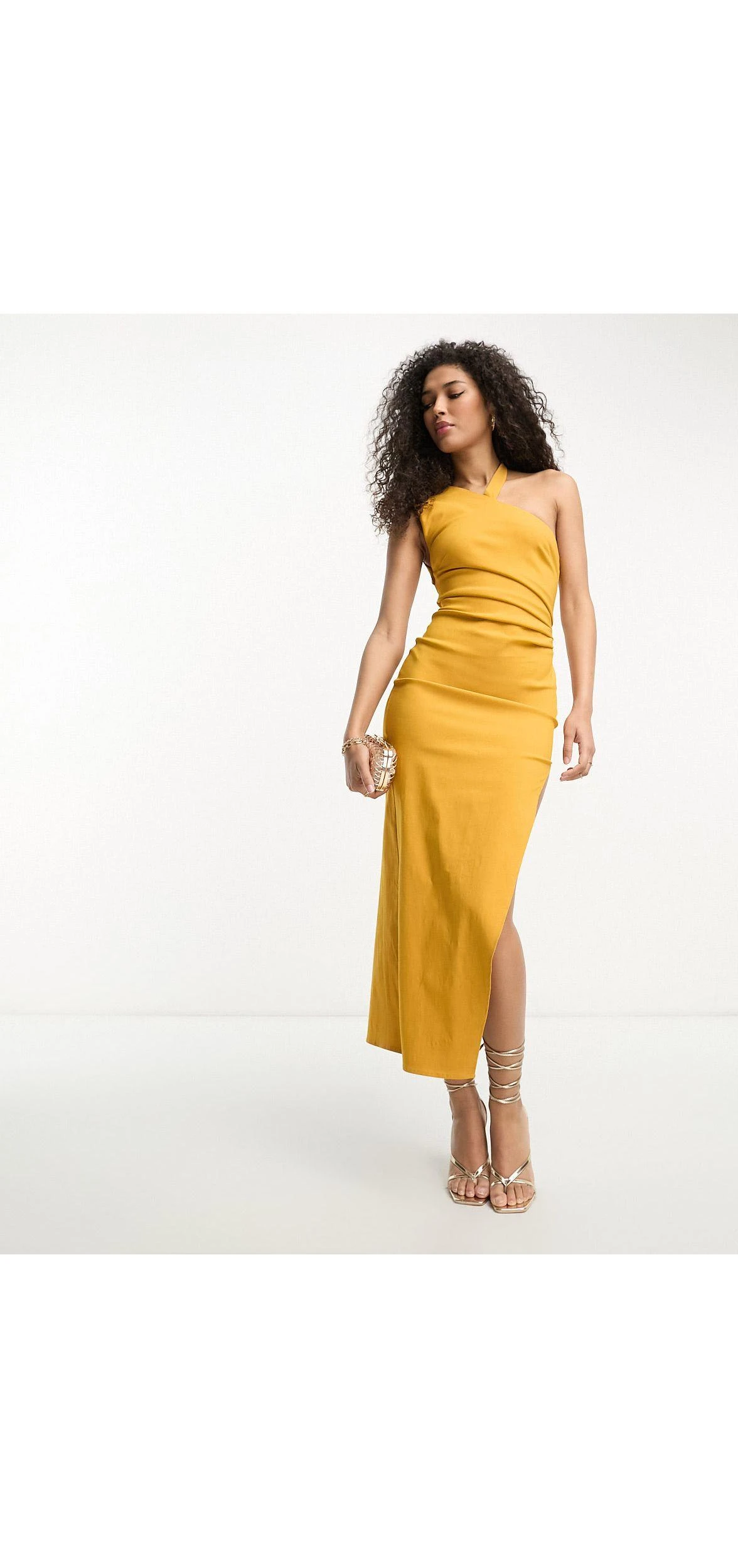 ASOS One Shoulder Wrap Neck Bodycon Midi Dress With Split 5 ASOS One Shoulder Wrap Neck Bodycon Midi Dress With Split - Image 3