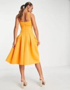 ASOS Two Piece Dropped Waist Pleat Midi Prom Dress -Free Vibe Shop asos Yellow Two Piece Dropped Waist Pleat Midi Prom Dress 1