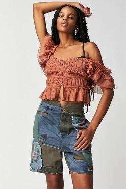 FREE PEOPLE Blue Horizon Patched Shorts