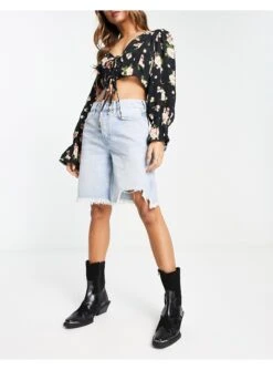 FREE PEOPLE Raw Edge Denim Longline Shorts