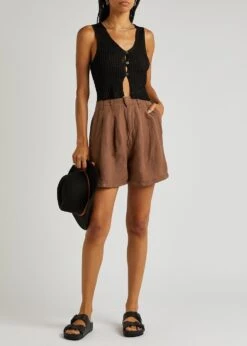 FREE PEOPLE Calla Linen-blend Shorts -Free Vibe Shop free people CHOCOLATE Calla Linen blend Shorts 3