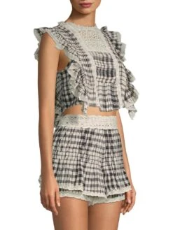 FREE PEOPLE Checkered Ruffle Top & Shorts Set -Free Vibe Shop free people black Checkered Ruffle Top Shorts Set 2
