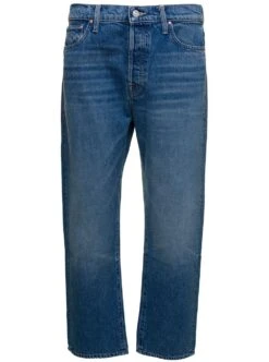MOTHER 'the Ditcher Crop' Light Blue Wide Leg Jeans In Cotton Denim Woman -Free Vibe Shop mother Blu the Ditcher Crop Light E Wide Leg Jeans In Cotton Denim