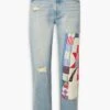 MOTHER Carolyn Murphy The Tomcat Cropped Patchwork High-rise Straight-leg Jeans -Free Vibe Shop mother Blue Carolyn Murphy The Tomcat Cropped Patchwork High rise Straight leg Jeans