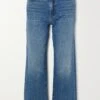 MOTHER + Net Sustain + Bowie The Rambler Zip Cropped Embellished Straight-leg Jeans 1 MOTHER + Net Sustain + Bowie The Rambler Zip Cropped Embellished Straight-leg Jeans -Free Vibe Shop mother Blue Net Sustain Bowie The Rambler Zip Cropped Embellished Straight leg Jeans