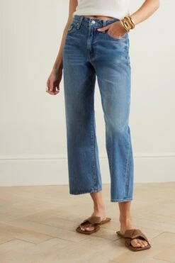 MOTHER + Net Sustain + Bowie The Rambler Zip Cropped Embellished Straight-leg Jeans -Free Vibe Shop mother Blue Net Sustain Bowie The Rambler Zip Cropped Embellished Straight leg Jeans 2