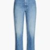 MOTHER Study Hover Faded High-rise Straight-leg Jeans -Free Vibe Shop mother Blue Study Hover Faded High rise Straight leg Jeans