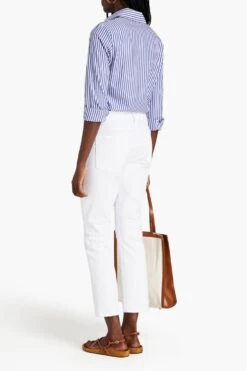 MOTHER The Dazzler Cropped Mid-rise Slim-leg Jeans -Free Vibe Shop mother White The Dazzler Cropped Mid rise Slim leg Jeans 2