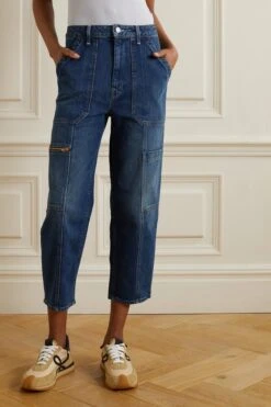 MOTHER Cropped High-rise Straight-leg Cargo Jeans -Free Vibe Shop mother blue Pantalon Treillis Droit Raccourci Taille Haute En Jean 2