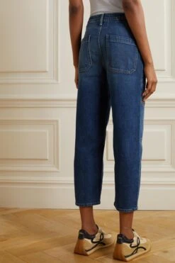 MOTHER Cropped High-rise Straight-leg Cargo Jeans -Free Vibe Shop mother blue Pantalon Treillis Droit Raccourci Taille Haute En Jean 3