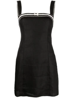 Elana Bow-embellished Linen Minidress -Free Vibe Shop reformation Black Elana Linen Mini Dress