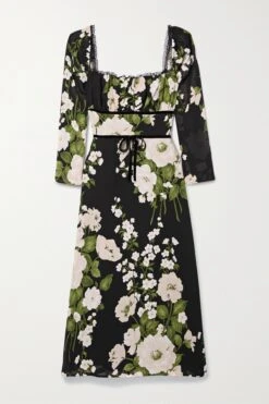 Pennie Lace-trimmed Floral-print Georgette Midi Dress