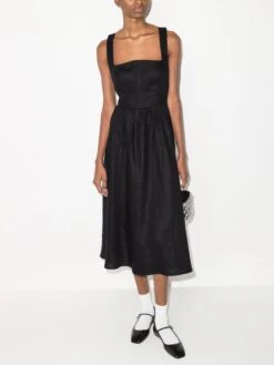Tagliatelle Linen Midi Dress - Women's - Linen/flax -Free Vibe Shop reformation Black Tagliatelle Linen Midi Dress 1