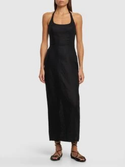 Yana Linen Long Dress -Free Vibe Shop reformation Black Yana Linen Long Dress 1