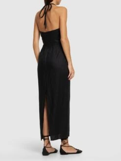 Yana Linen Long Dress -Free Vibe Shop reformation Black Yana Linen Long Dress 2