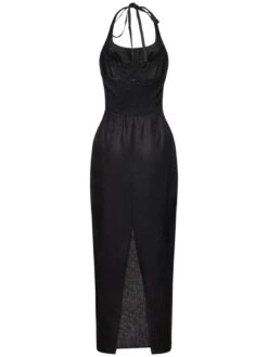 Yana Linen Long Dress -Free Vibe Shop reformation Black Yana Linen Long Dress 4