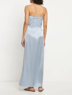 Barrow Silk Satin Strapless Long Dress -Free Vibe Shop reformation Blue Barrow Silk Satin Strapless Long Dress 1