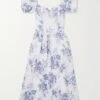 Davila Shirred Floral-print Linen Midi Dress 1 Davila Shirred Floral-print Linen Midi Dress -Free Vibe Shop reformation Blue Davila Shirred Floral print Linen Midi Dress