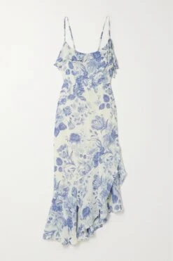 Liana Asymmetric Ruffled Floral-print Georgette Midi Dress