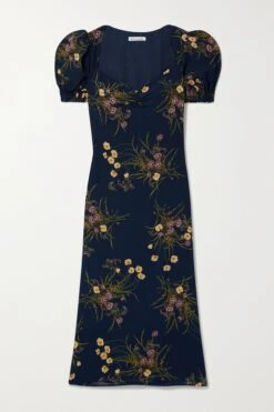 Luciana Lace-up Floral-print Crepe Midi Dress