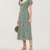 Lacey Abstract-print Crepe Midi Dress -Free Vibe Shop reformation Cilantro Lacey Abstract print Crepe Midi Dress