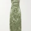 Earl Draped Floral-print Silk-charmeuse Maxi Dress -Free Vibe Shop reformation Green Earl Draped Floral print Silk charmeuse Maxi Dress