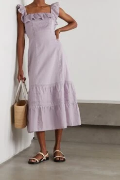 Free Vibe Shop -Free Vibe Shop reformation Pink Tide Lace trimmed Ruffled Organic Cotton voile Midi Dress 1