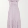 Tide Lace-trimmed Ruffled Organic Cotton-voile Midi Dress -Free Vibe Shop reformation Pink Tide Lace trimmed Ruffled Organic Cotton voile Midi Dress