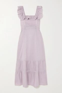 Tide Lace-trimmed Ruffled Organic Cotton-voile Midi Dress