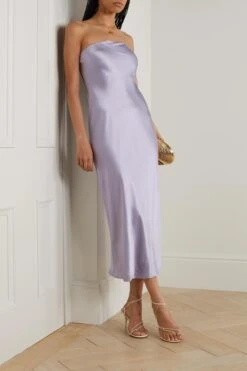 Joana Strapless Silk-charmeuse Midi Dress -Free Vibe Shop reformation Purple Joana Strapless Silk charmeuse Midi Dress 1