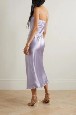Joana Strapless Silk-charmeuse Midi Dress -Free Vibe Shop reformation Purple Joana Strapless Silk charmeuse Midi Dress 2