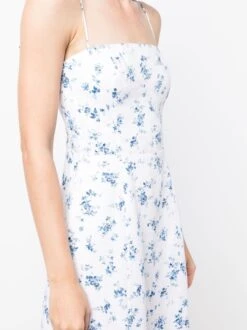 Christen Floral-print Linen Dress -Free Vibe Shop reformation White Christen Floral Print Linen Midi Dress 1