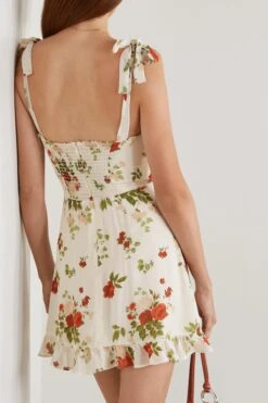 Christine Ruffled Floral-print Georgette Mini Dress -Free Vibe Shop reformation White Christine Ruffled Floral print Georgette Mini Dress 2