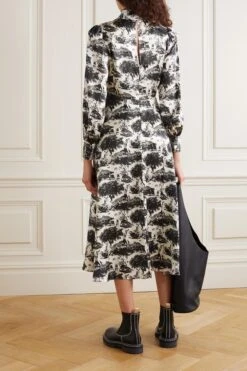 Maple Printed Silk-satin Midi Dress -Free Vibe Shop reformation White Maple Printed Silk satin Midi Dress 2